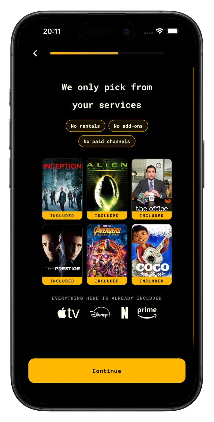 Find and Watch only picks titles included in your streaming services